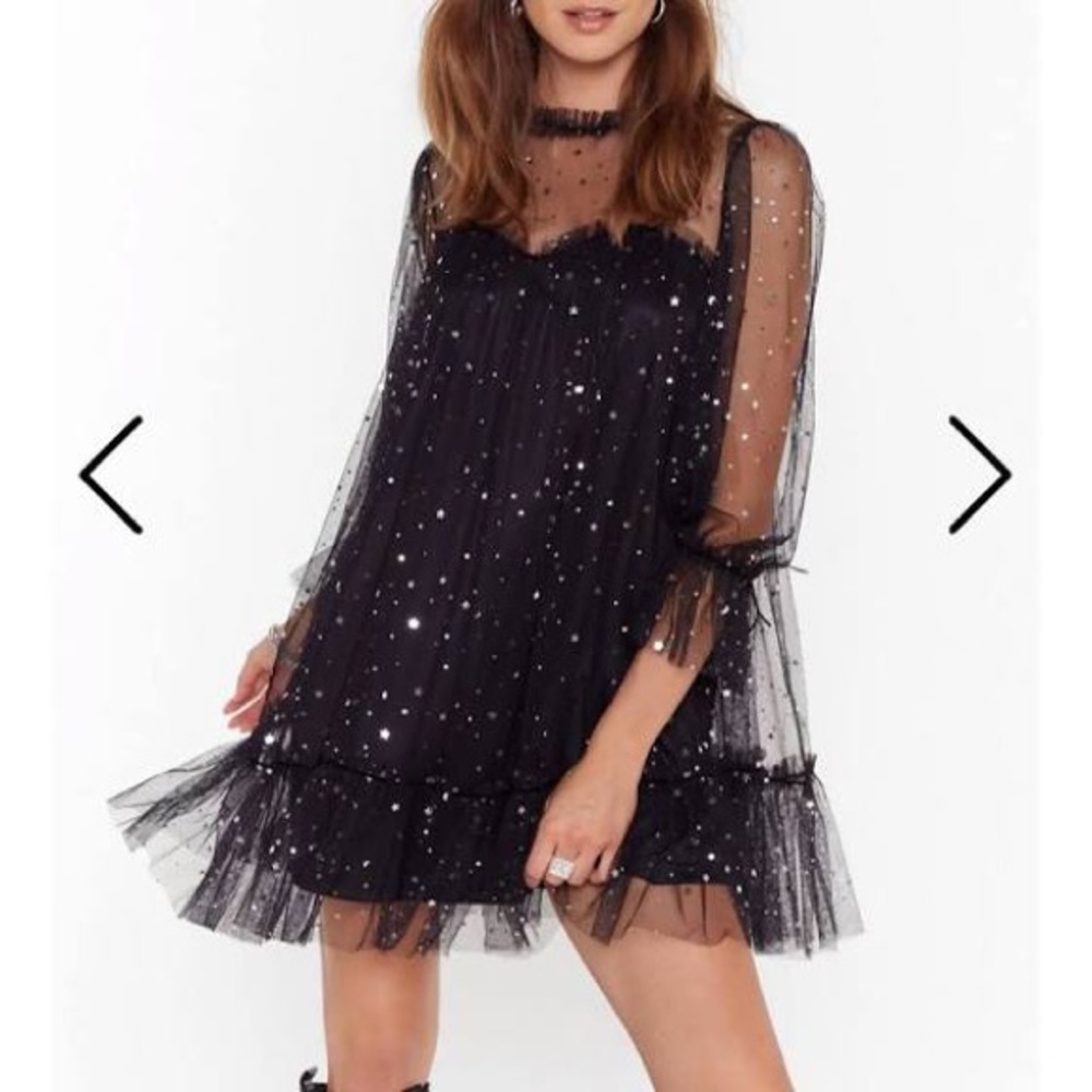 Star and Wide Mesh Mini Dress